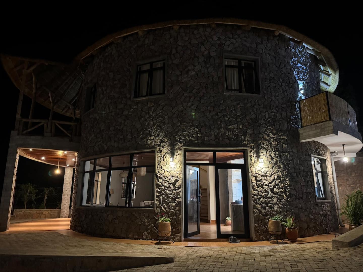 The round house lit up at night